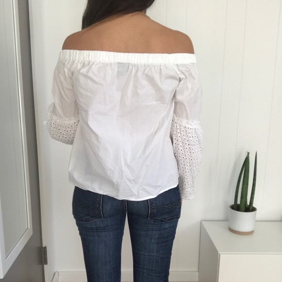 Off the shoulder white shirt with eyelet sleeves - Picture 4 of 7